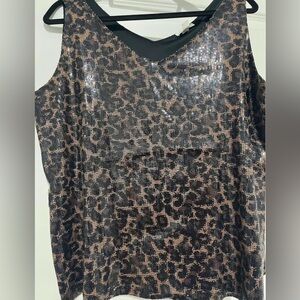 Leopard Print Sequined Sleeveless Top by Tribal Jeans Size XL